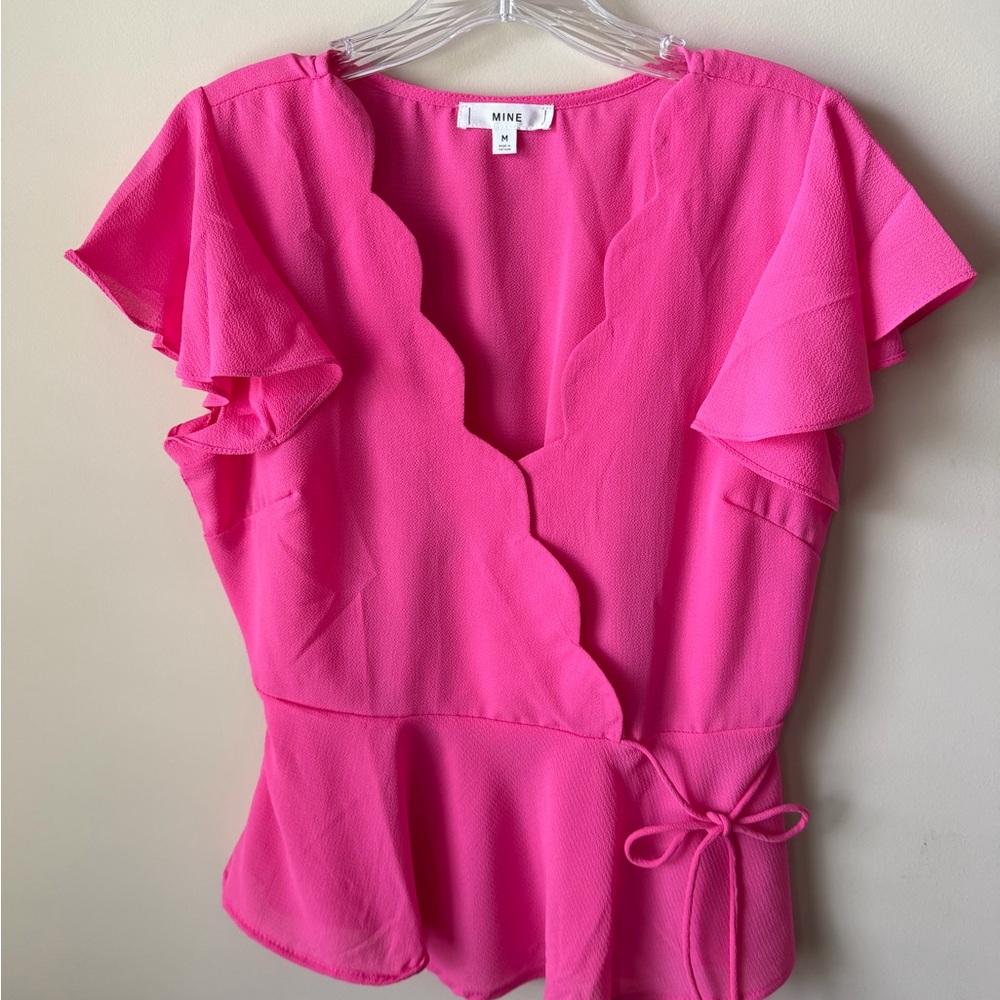 MINE Hot Pink Scalloped Wrap Peplum Top